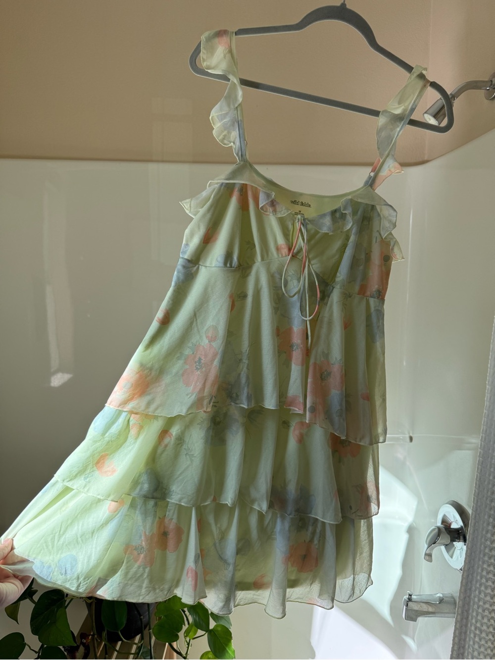 Ruffled Floral Tiered Sundress - Light Green